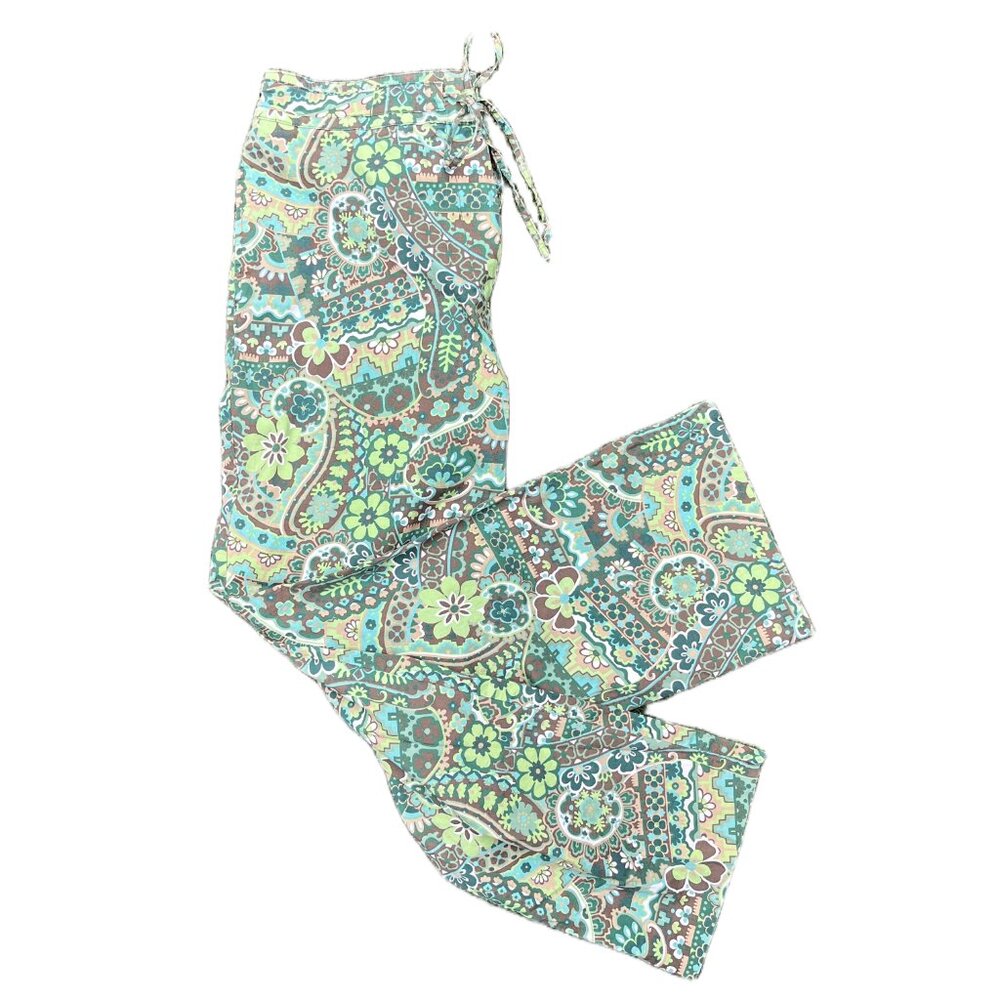 Perlita Floral Wide Leg Pants Boho 70s Blue Green Drawstring
